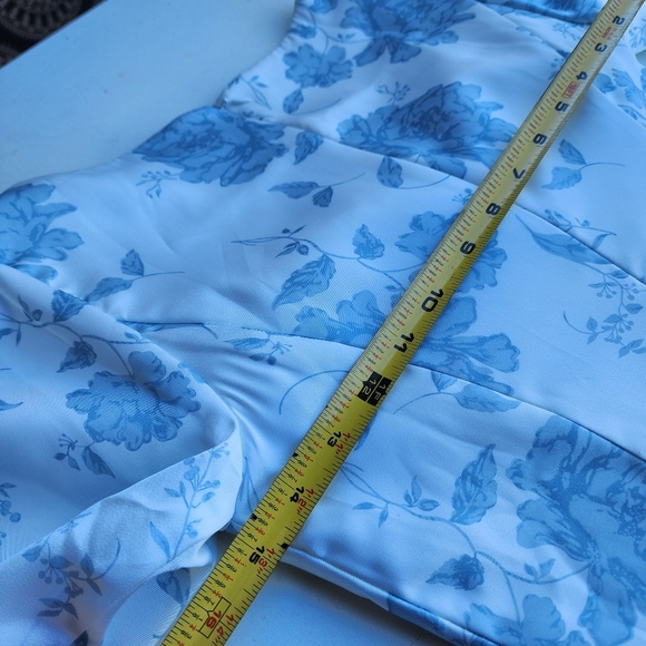 NWOT AW BRIDAL Dusty Blue White Peonies Satin Floral Mermaid Puff Sleeve Sz 0 - Picture 14 of 16